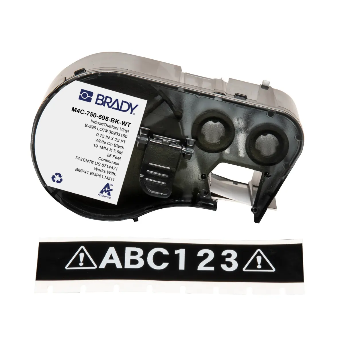 Produktfoto 1 von Brady B-595 Etikett für BMP41, BMP51, BMP53, M511, M410, M510 auf Weiß auf Schwarz