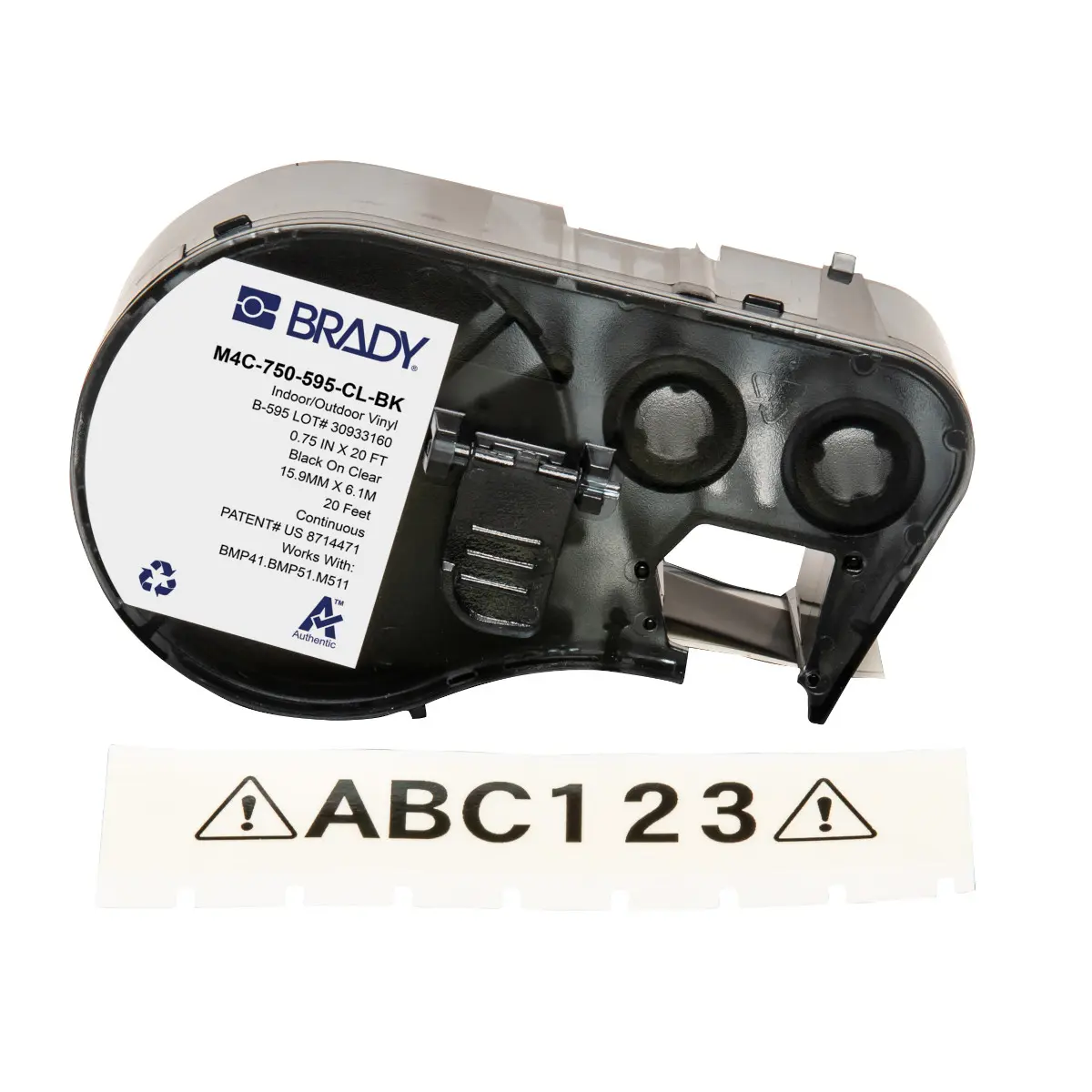 Produktfoto 1 von Brady B-595 Etikett für BMP41, BMP51, BMP53, M511, M410, M510 auf Schwarz auf Transparent