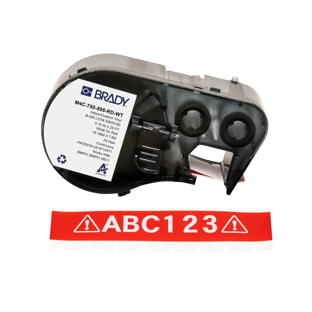 Produktfoto 1 von Brady B-595 Etikett für BMP41, BMP51, BMP53, M511, M410, M510 auf Weiß auf Rot