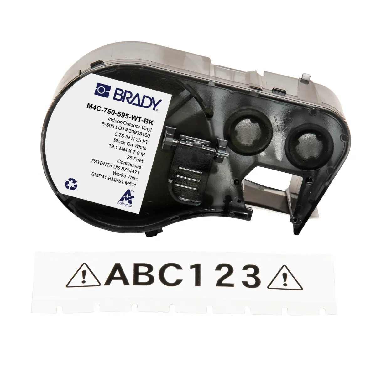 Produktfoto 1 von Brady B-595 Etikett für BMP41, BMP51, BMP53, M511, M410, M510 auf Schwarz auf Weiß