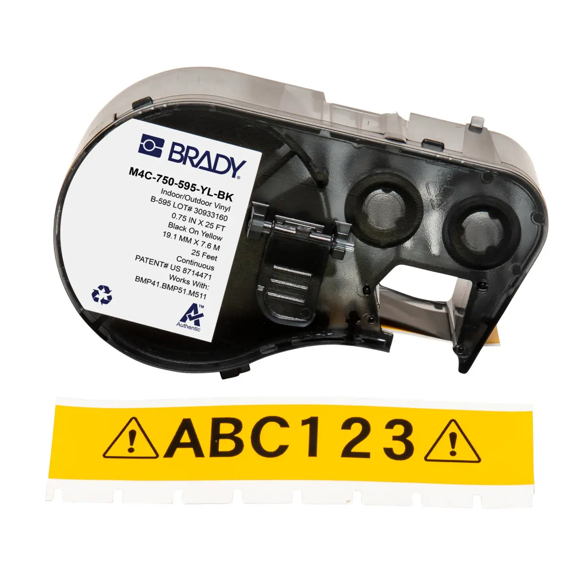 Produktfoto 1 von Brady B-595 Etikett für BMP41, BMP51, BMP53, M511, M410, M510 auf Schwarz auf Gelb
