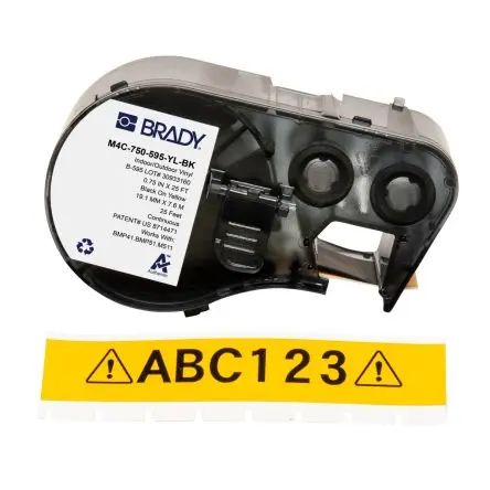 Produktfoto 1 von Brady Etikett Schwarz für BMP41, BMP51, BMP53, M410, M510, M511 auf Gelb, Schwarz 7.62 m 19.05 mm 7.62 m 19.05 mm