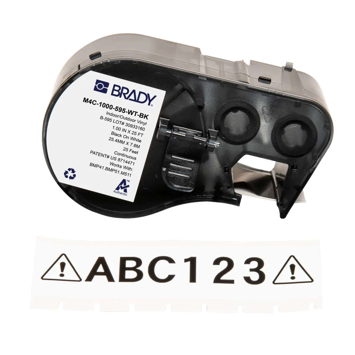 Produktfoto 1 von Brady B-595 Etikett für BMP41, BMP51, BMP53, M511, M410, M510 auf Schwarz auf Weiß