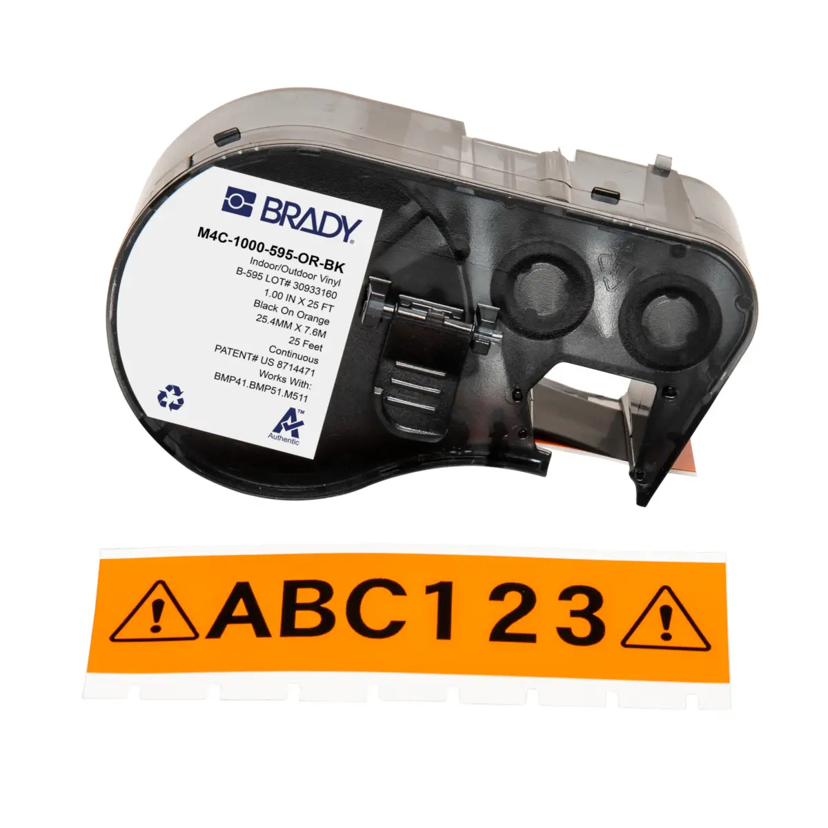 Produktfoto 1 von Brady B-595 Etikett für BMP41, BMP51, BMP53, M511, M410, M510 auf Schwarz auf Orange