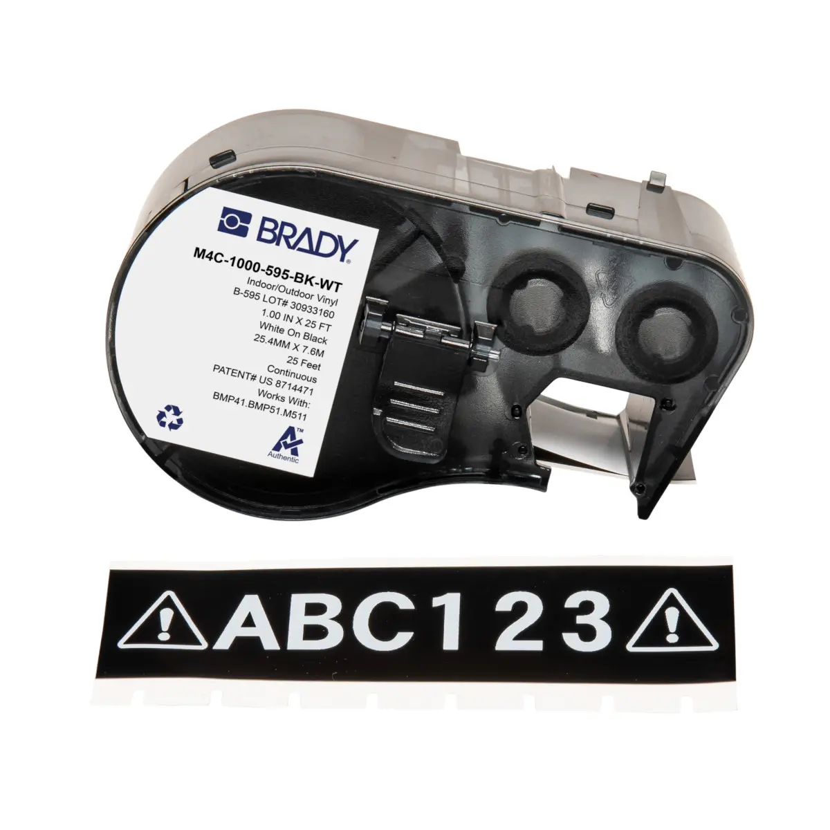 Produktfoto 1 von Brady B-595 Etikett für BMP41, BMP51, BMP53, M511, M410, M510 auf Weiß auf Schwarz