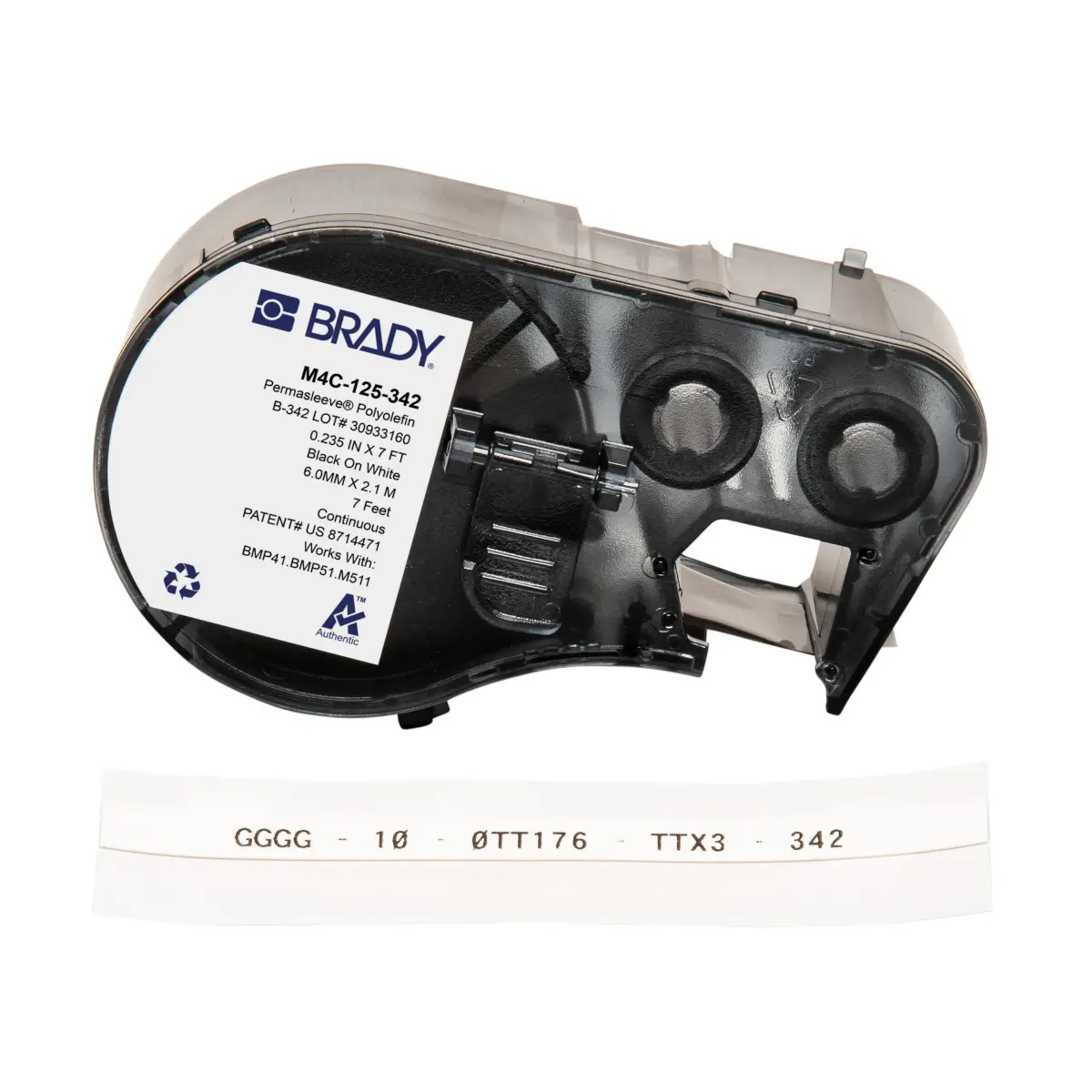 Produktfoto 1 von Brady Etikette auf Rolle B. 5.97 mm für BMP41, BMP51, BMP53, M410, M510, M511 1 Per Pack auf Schwarz, Weiß 2.13 m