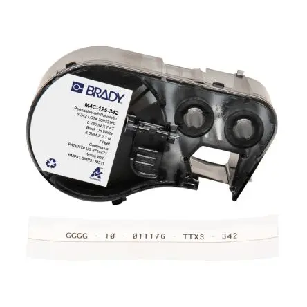 Produktfoto 1 von Brady Etikette auf Rolle B. 5.97 mm für BMP41, BMP51, BMP53, M410, M510, M511 1 pro Paket auf Schwarz, Weiß 2.13 m