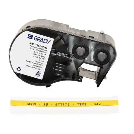 Produktfoto 1 von Brady Etikette auf Rolle B. 5.97 mm für BMP41, BMP51, BMP53, M410, M510, M511 1 pro Paket auf Schwarz, Gelb 2.13 m