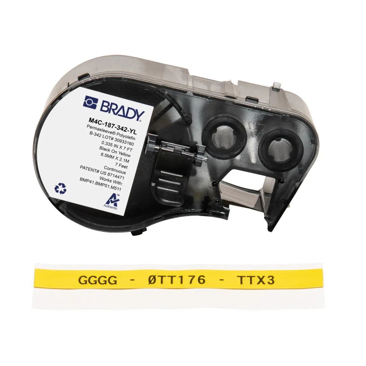 Produktfoto 1 von Brady Etikette auf Rolle B. 8.51 mm für BMP41, BMP51, BMP53, M410, M510, M511 1 Per Pack auf Schwarz, Gelb 2.13 m