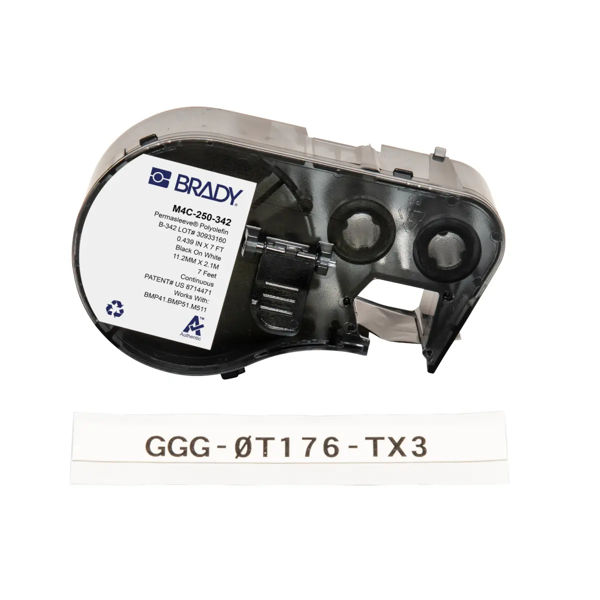 Produktfoto 1 von Brady Etikette auf Rolle B. 11.15 mm für BMP41, BMP51, BMP53, M410, M510, M511 1 Per Pack auf Schwarz, Weiß 2.13 m