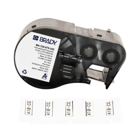 Produktfoto 1 von Brady Etikette auf Rolle B. 19.05 mm für BMP41, BMP51, BMP53, M410, M510, M511 80 pro Paket auf Schwarz, Weiß 5.969 mm
