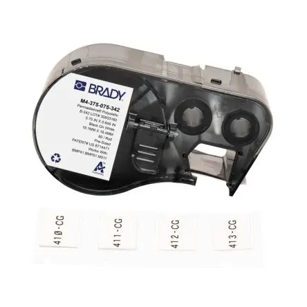 Produktfoto 1 von Brady Etikette auf Rolle B. 19.05 mm für BMP41, BMP51, BMP53, M410, M510, M511 80 pro Paket auf Schwarz, Weiß 16.383 mm
