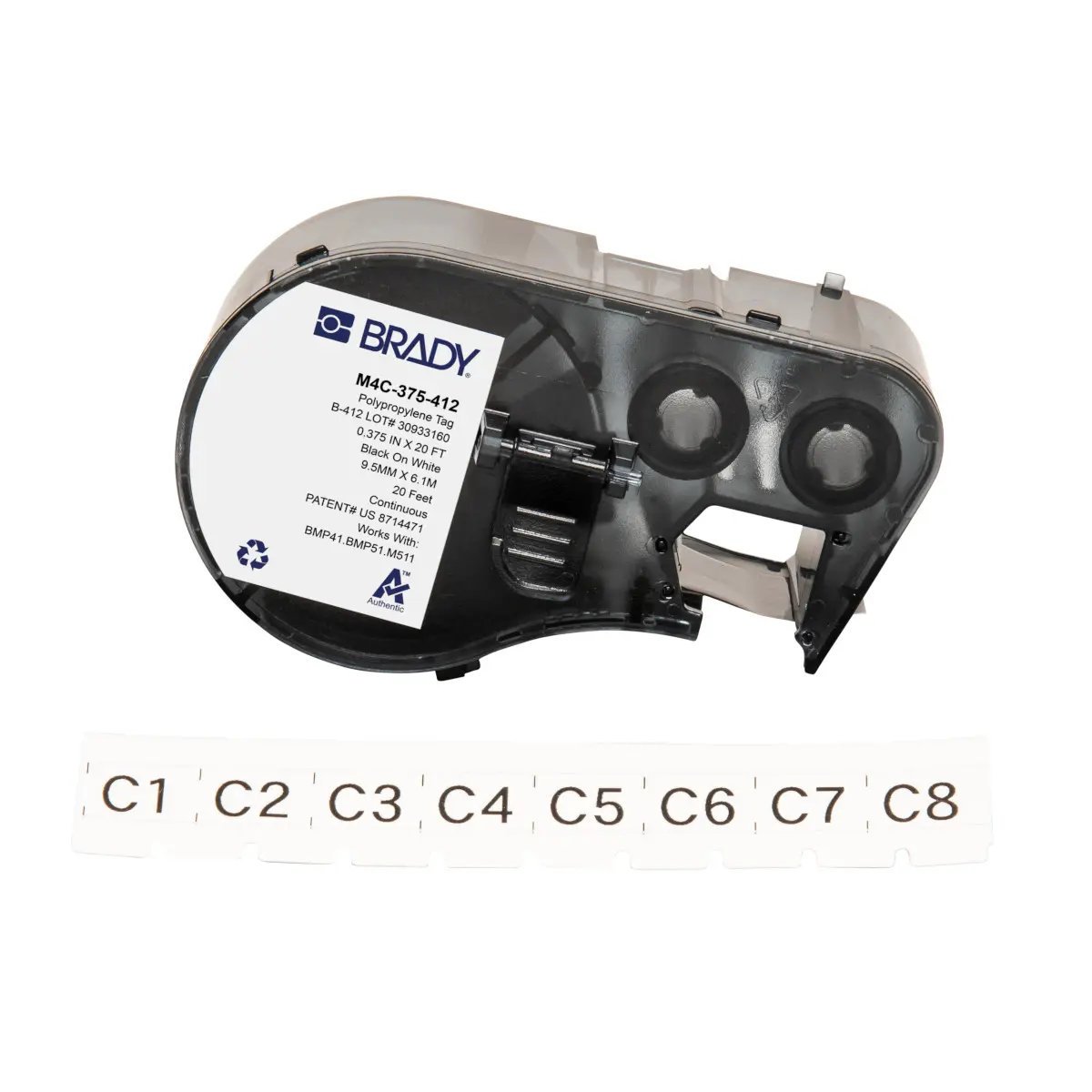Brady Beschriftungsetiketten B. 9.53 mm für BMP41, BMP51, BMP53, M410, M510, M511 1 Per Pack auf Schwarz, Weiß 6.1 m