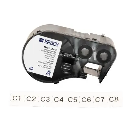 Produktfoto 1 von Brady Beschriftungsetiketten B. 9.53 mm für BMP41, BMP51, BMP53, M410, M510, M511 1 pro Paket auf Schwarz, Weiß 6.1 m