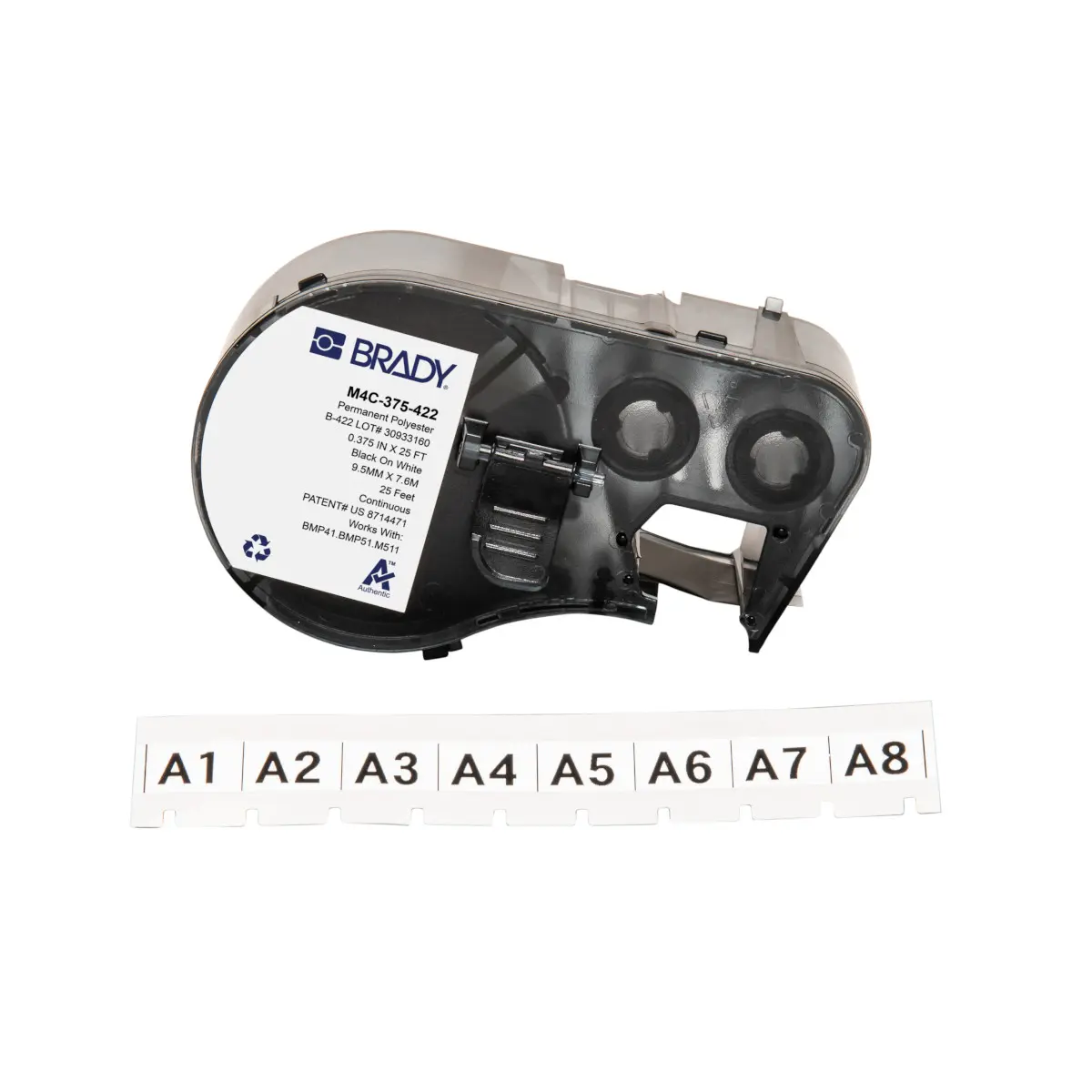 Produktfoto 1 von Brady B-422 Etikett für BMP41, BMP51, BMP53, M511, M410, M510 auf Schwarz auf Weiß