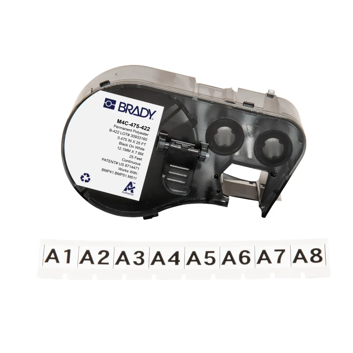 Produktfoto 1 von Brady B-422 Etikett für BMP41, BMP51, BMP53, M511, M410, M510 auf Schwarz auf Weiß