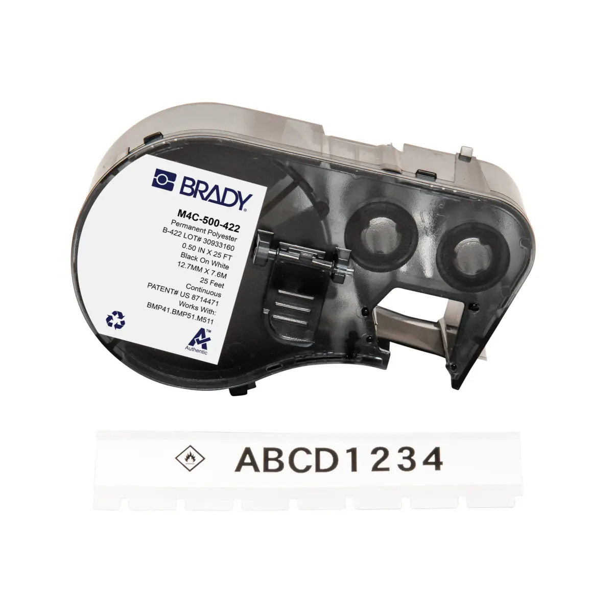 Produktfoto 1 von Brady B-422 Etikett für BMP41, BMP51, BMP53, M511, M410, M510 auf Schwarz auf Weiß