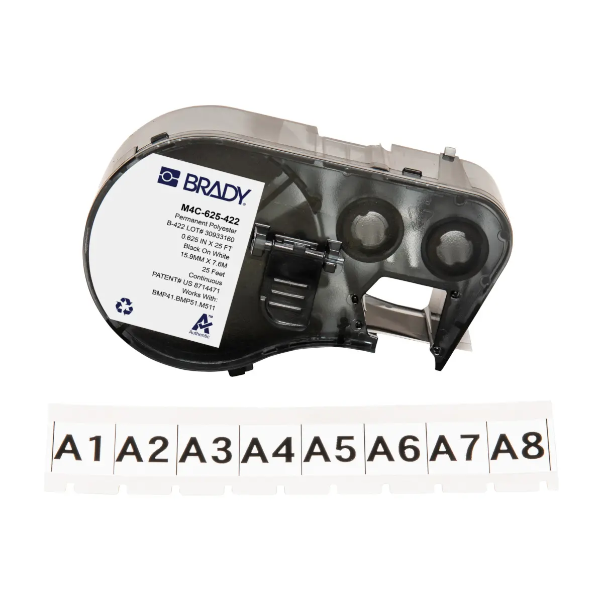 Produktfoto 1 von Brady B-422 Etikett für BMP41, BMP51, BMP53, M511, M410, M510 auf Schwarz auf Weiß