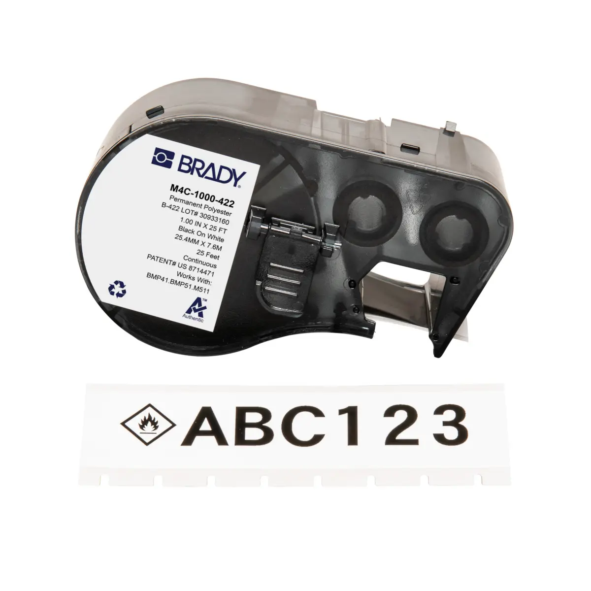 Produktfoto 1 von Brady B-422 Etikett für BMP41, BMP51, BMP53, M511, M410, M510 auf Schwarz auf Weiß