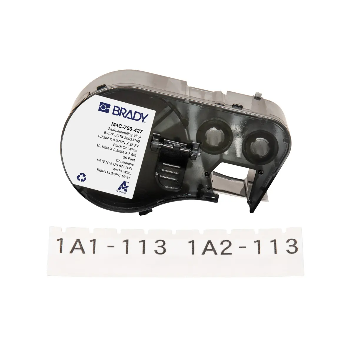 Produktfoto 1 von Brady B-427 Etikett für BMP41, BMP51, BMP53, M511, M410, M510 auf Schwarz auf Weiß, Transparent