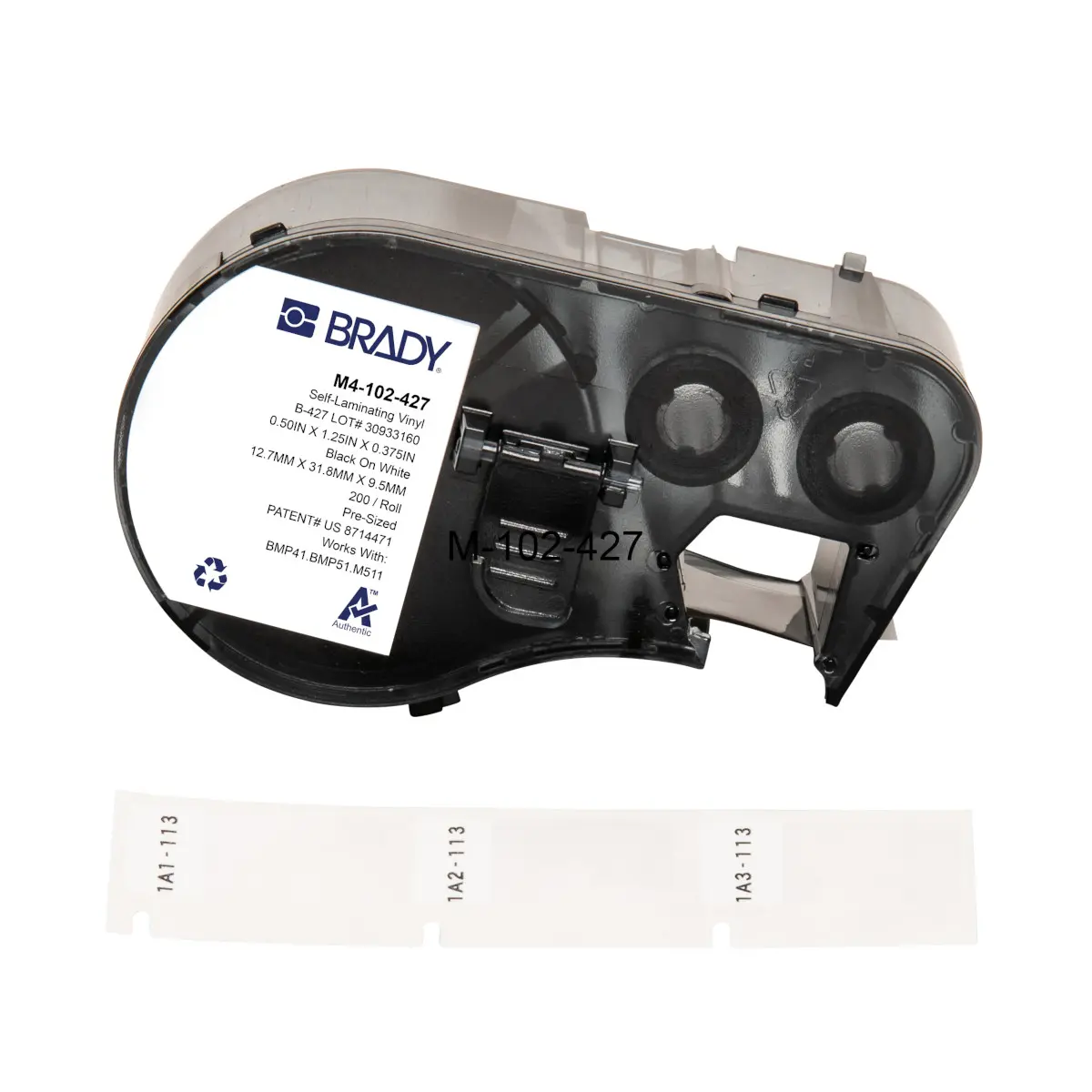 Produktfoto 1 von Brady B-427 Etikett für BMP41, BMP51, BMP53, M511, M410, M510 auf Schwarz auf Weiß, Transparent, 31.75mm
