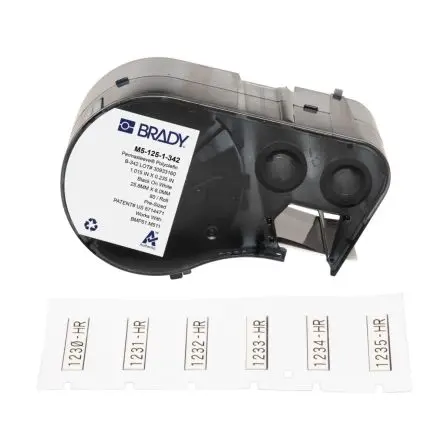 Produktfoto 1 von Brady Etikette auf Rolle B. 25.4 mm für BMP51, BMP53, M510, M511 80 pro Paket auf Schwarz, Weiß 5.969 mm
