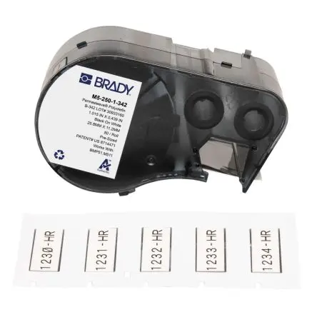 Produktfoto 1 von Brady Etikette auf Rolle B. 25.78 mm für BMP51, BMP53, M510, M511 80 pro Paket auf Weiß, Schwarz 11.1506 mm Schwarz