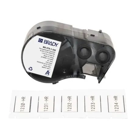 Produktfoto 1 von Brady Etikette auf Rolle B. 25.4 mm für BMP51, BMP53, M510, M511 80 pro Paket auf Schwarz, Weiß 16.383 mm Schwarz