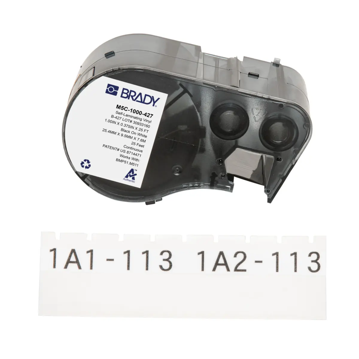 Produktfoto 1 von Brady B-427 Etikett für BMP51, BMP53, M511, M510 auf Schwarz auf Weiß, Transparent