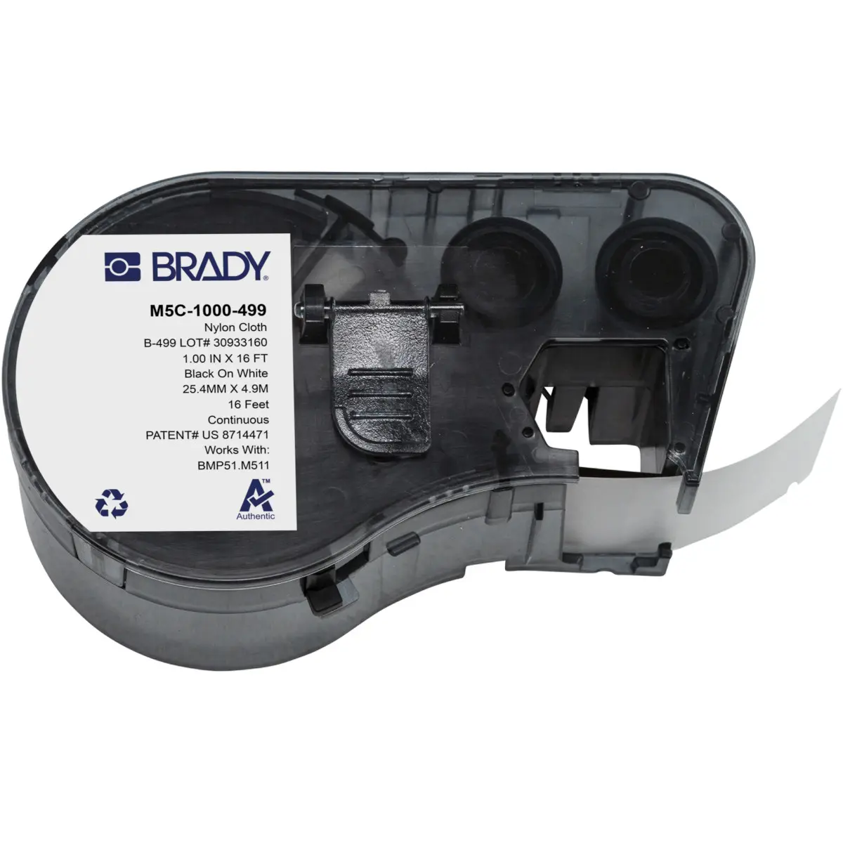 Produktfoto 1 von Brady B-499 Etikett für BMP51, BMP53, M511, M510 auf Schwarz auf Weiß