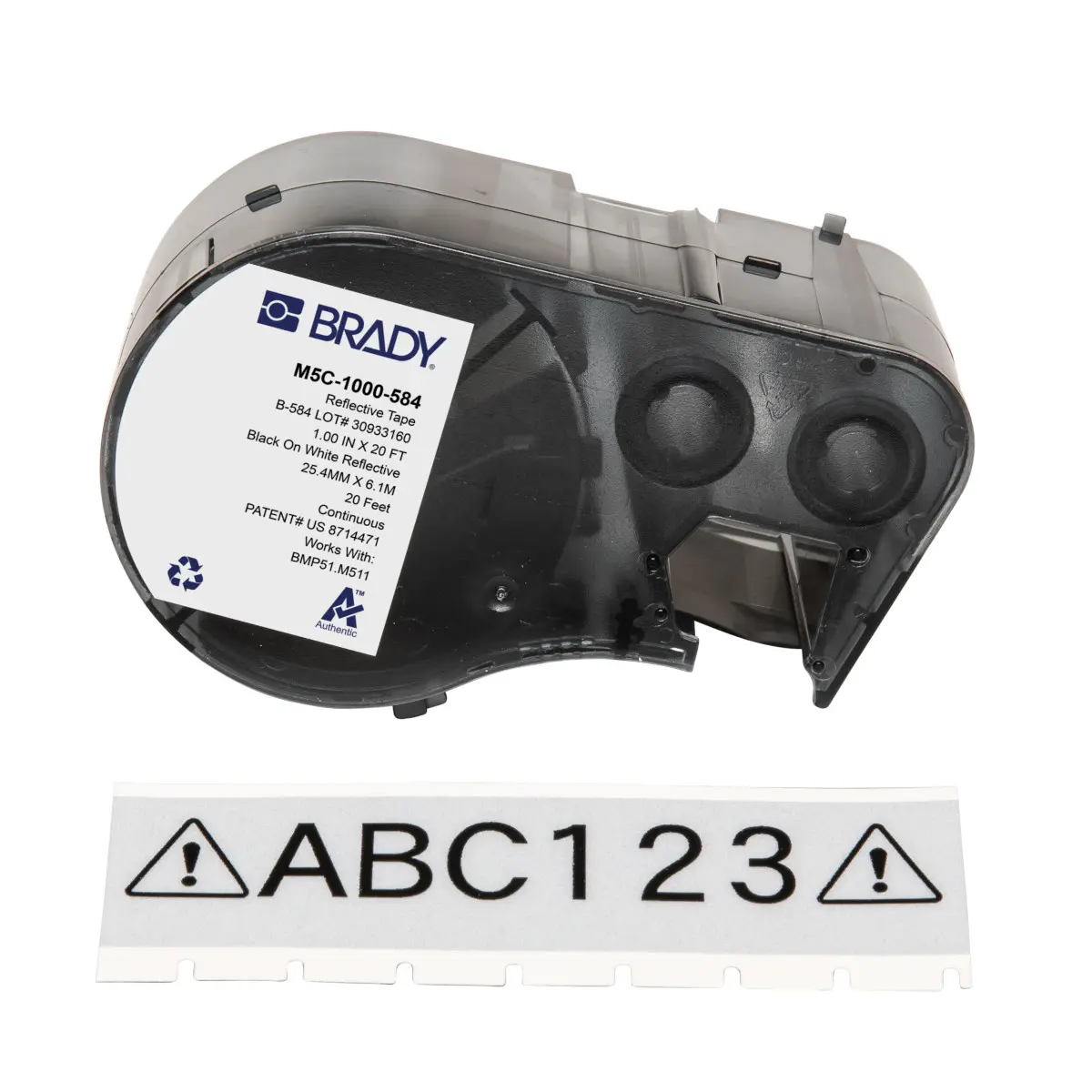 Produktfoto 1 von Brady B-584 Etikett für BMP51, BMP53, M511, M510 auf Schwarz auf Weiß