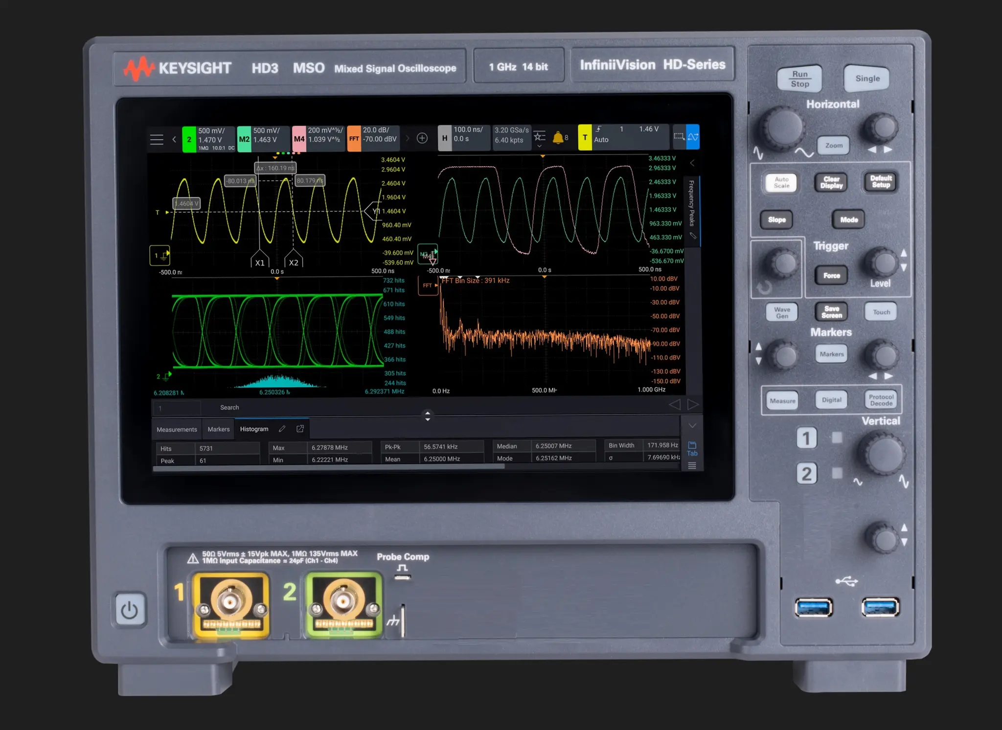 Keysight HD3 HD302MSO-500 Mixed-Signal Tisch Oszilloskop 2-Kanal Analog / 16 Digital 500MHz