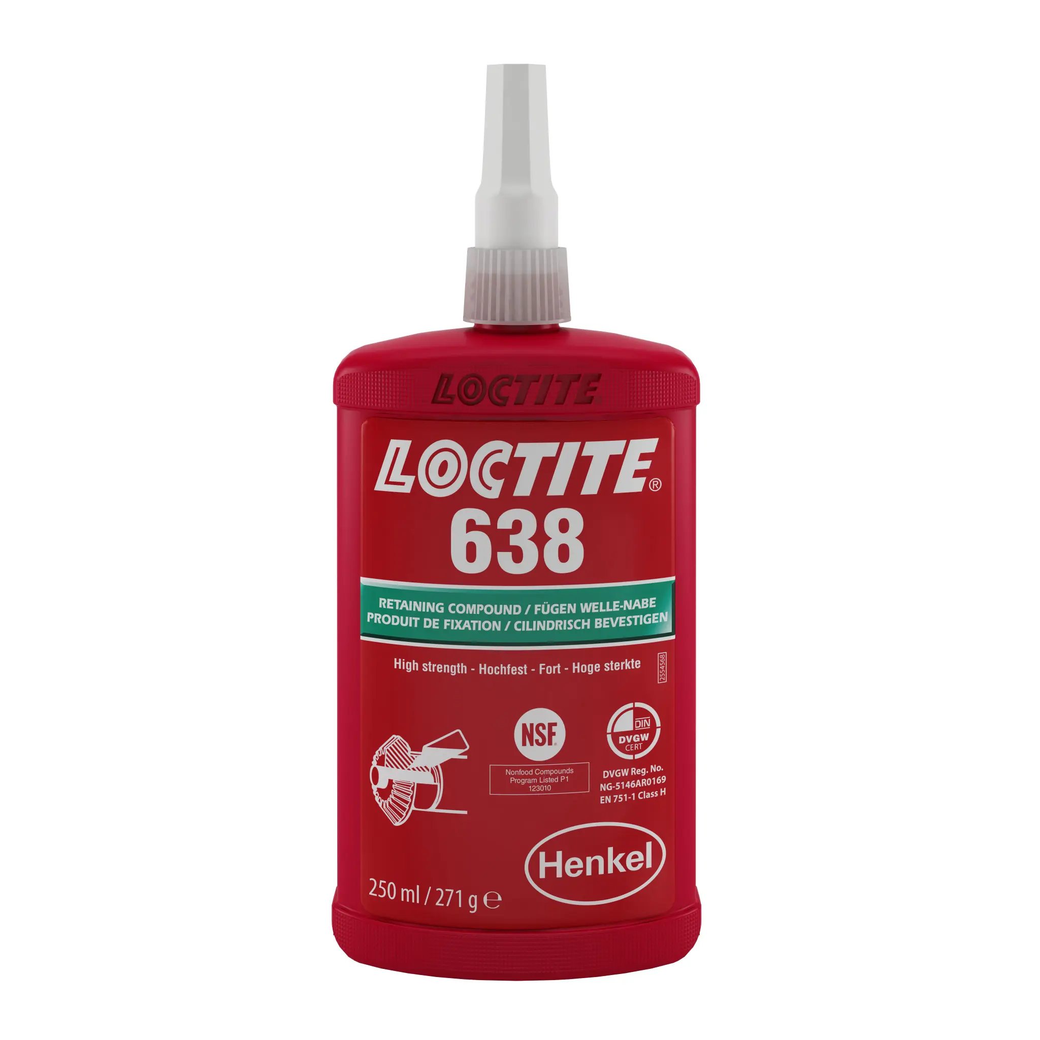 Produktfoto 1 von 638 Fügeklebstoff hochfest Flüssig Grün, Flasche 250 ML, -25 → 200 °C