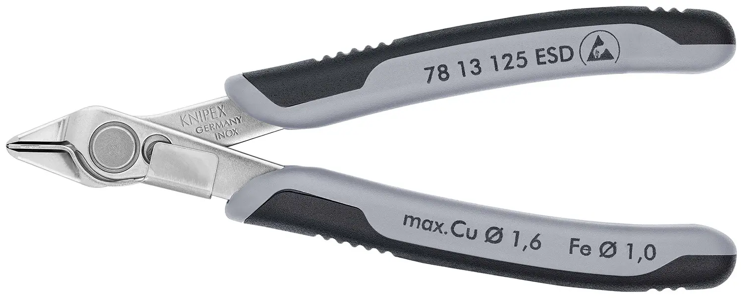 Produktfoto 1 von Knipex Super Knips® ESD-Sicherheit Glatt Schneider Schließer (NO) 125 mm / Backen 9mm, Schneidleistung 1.6 mm