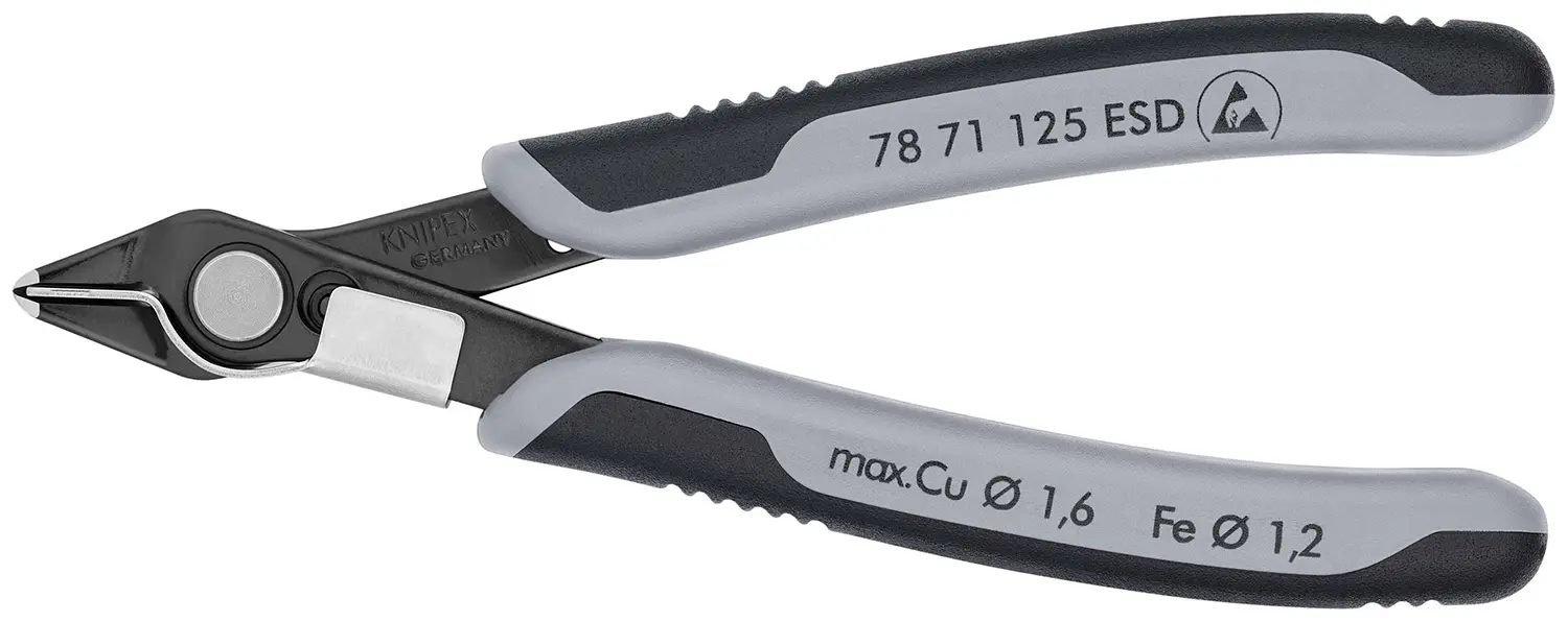 Produktfoto 1 von Knipex Super Knips® ESD-Sicherheit Ohne abgeflachte Kante Elektronik-Seitenschneider Schließer (NO) 125 mm / Backen 9mm,