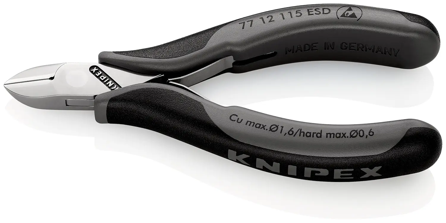 Produktfoto 1 von Knipex Knipex ESD-Sicherheit Mit abgeflachter Kante Seitenschneider Schließer (NO) 115 mm / Backen 10mm, Schneidleistung