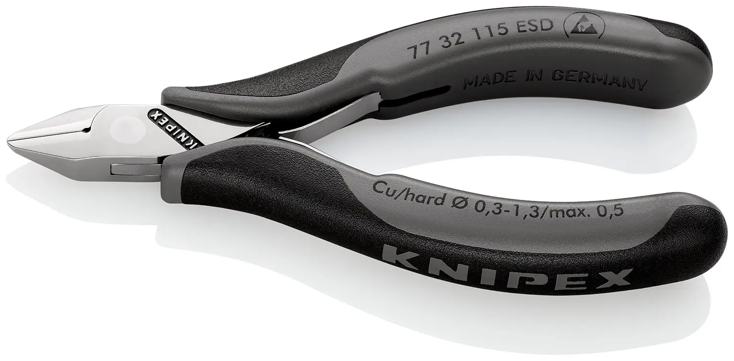 Produktfoto 1 von Knipex Knipex ESD-Sicherheit Mit abgeflachter Kante Seitenschneider Schließer (NO) 115 mm / Backen 10mm, Schneidleistung