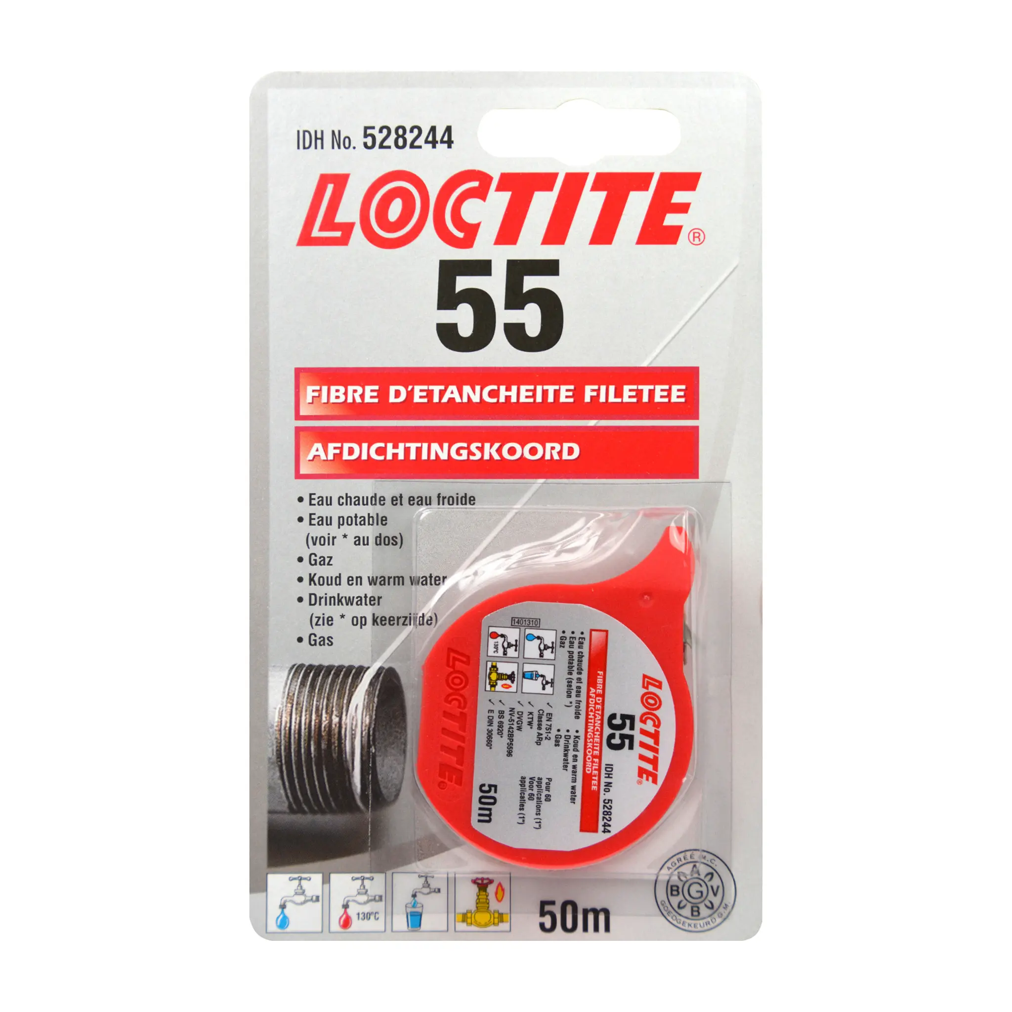 Loctite 55 Blister Gewindedichtmittel Dichtmittel Weiß, Dose 50 m, -55°C → +150°C