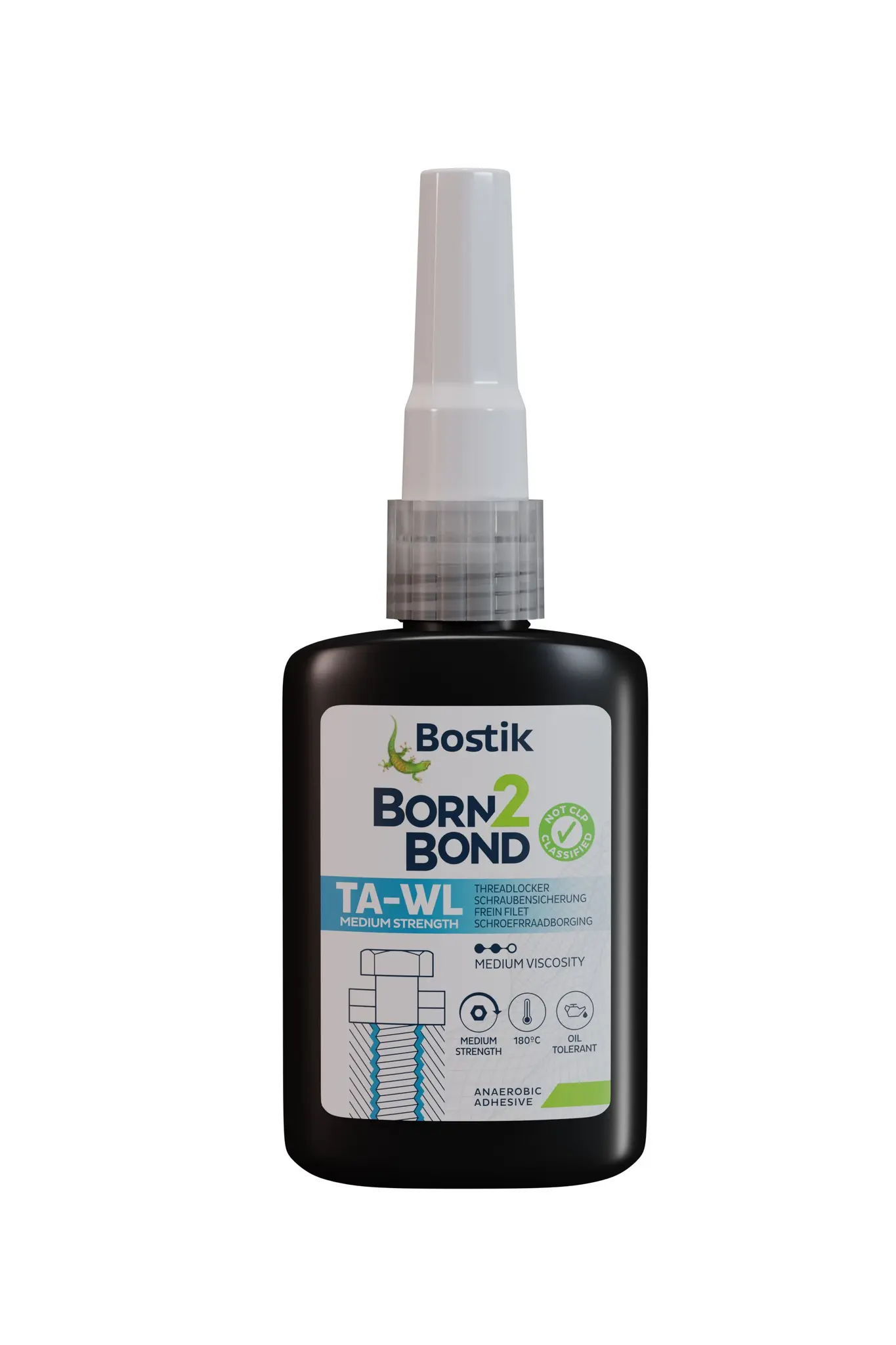Produktfoto 1 von Bostik Born2Bond TA-WL MS Schraubensicherung anaerob Flüssig Blau , Flasche 50 ml, Mittelfest aushärtend in 20 min