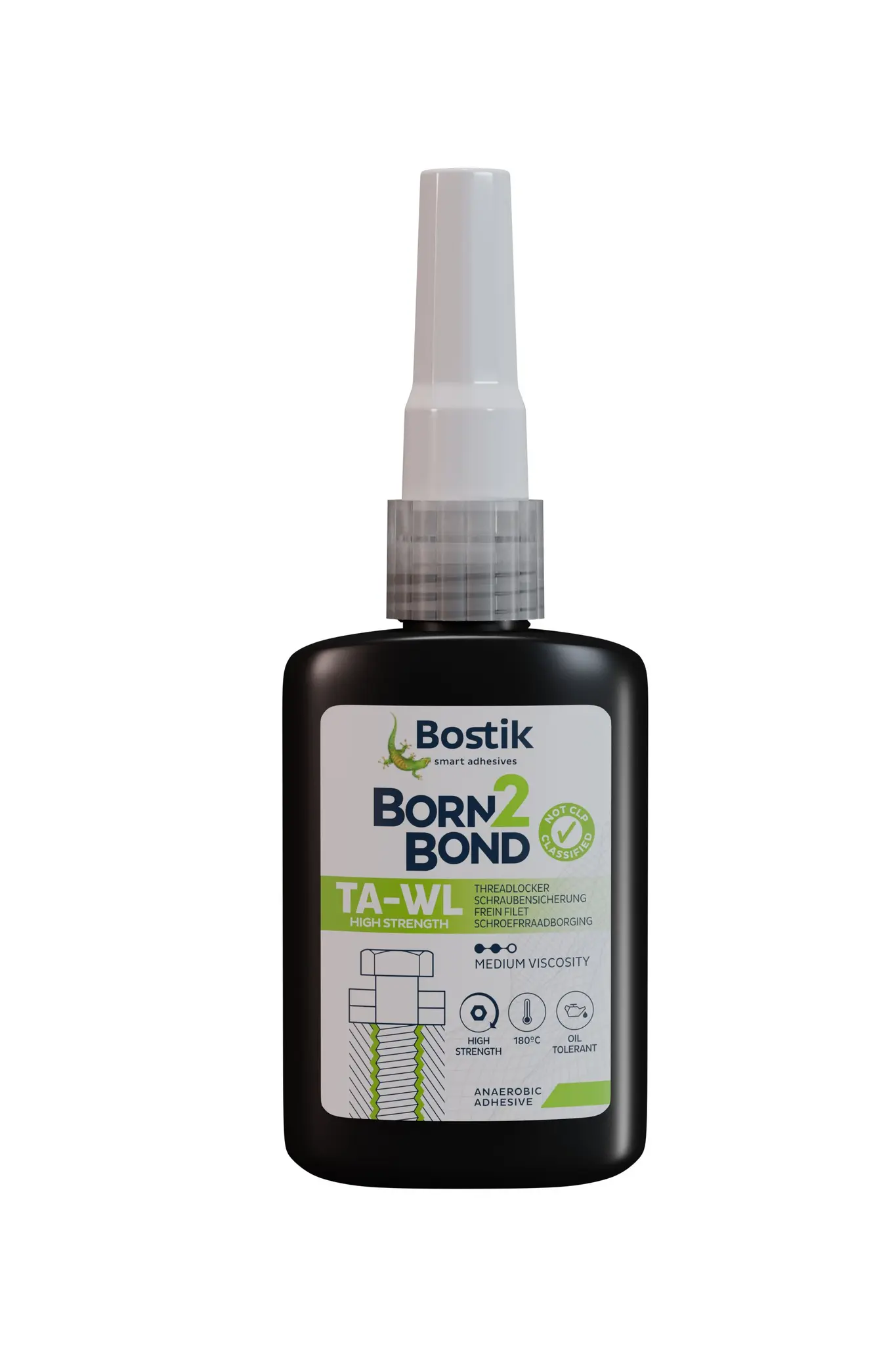 Produktfoto 1 von Bostik Born2Bond TA-WL HS Schraubensicherung anaerob Flüssig Grün , Flasche 50 ml, Hochfest aushärtend in 10 min