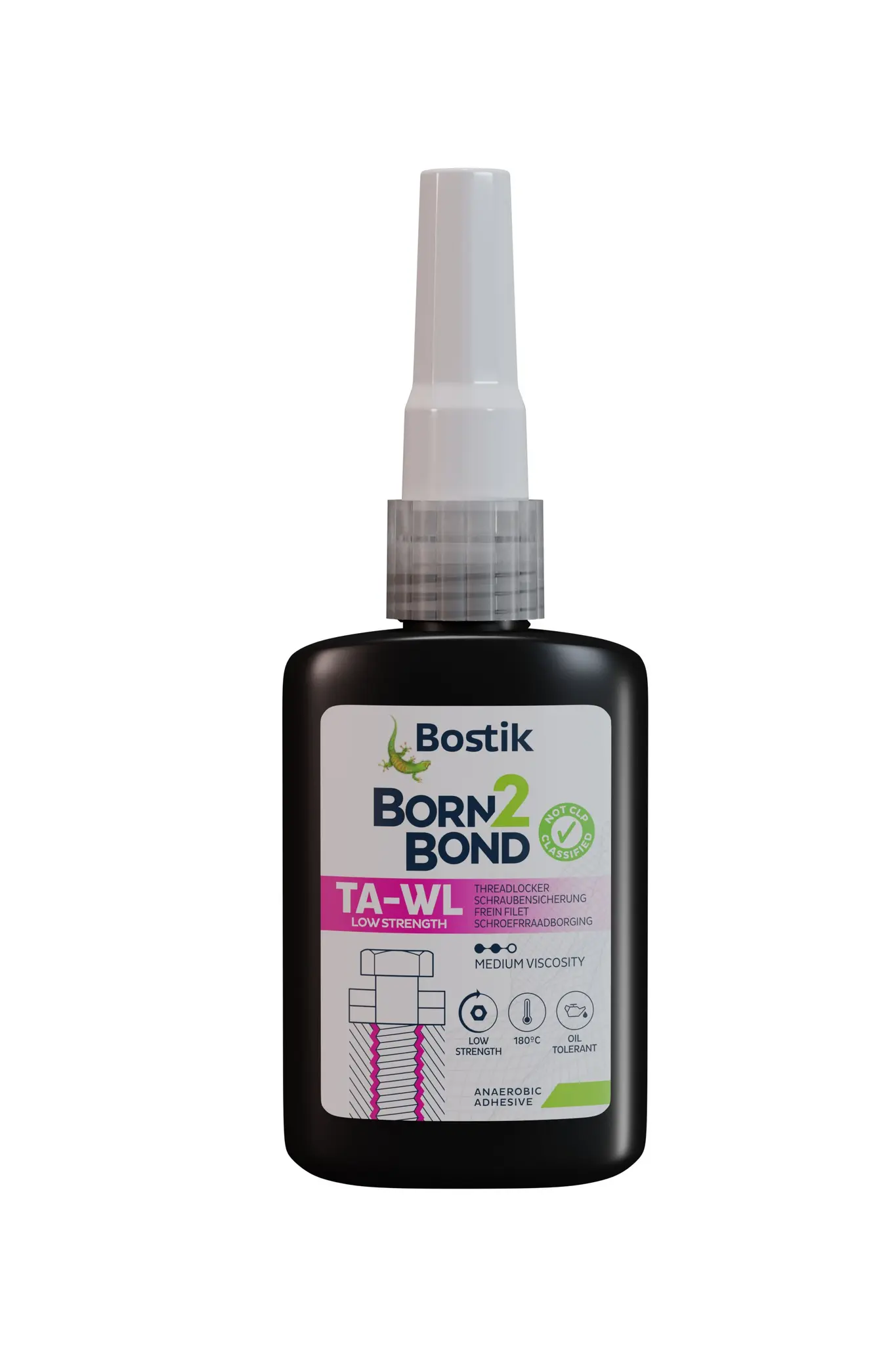 Produktfoto 1 von Bostik Born2Bond TA-WL LS Schraubensicherung anaerob Flüssig Violett , Flasche 50 ml, schwach aushärtend in <30 min