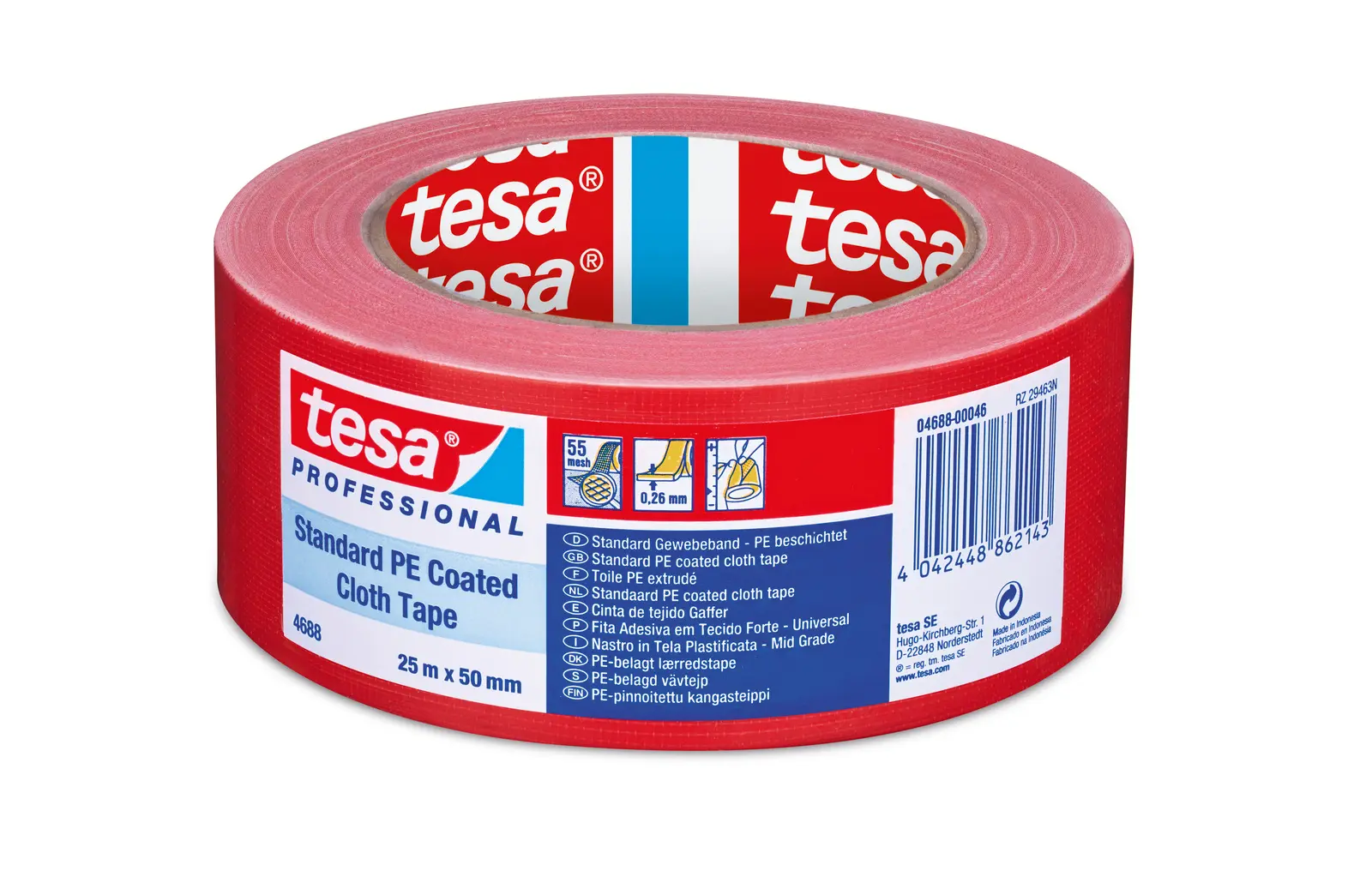 Produktfoto 1 von Tesa Tesa 4688 04688-00046 Gewebeband, Polyethylen Rot, 0.26 mm x 50 mm x 25 mm PE-beschichtet