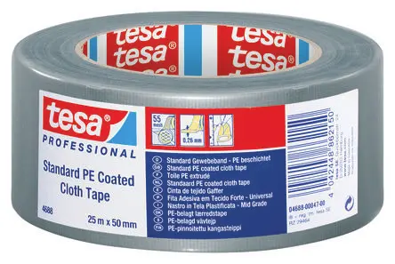 Produktfoto 1 von Tesa Tesa 4688 04688-00047 Gewebeband, Polyethylengewebe Grau, 0.26 mm x 50mm x 25 mm PE-beschichtet