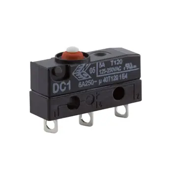 Produktfoto 1 von ZF Mikroschalter Knopf-Betätiger Lötanschluss, 6 A @ 250 V ac, 1-poliger Umschalter IP 6K7 1,96 N -40°C - +120°C