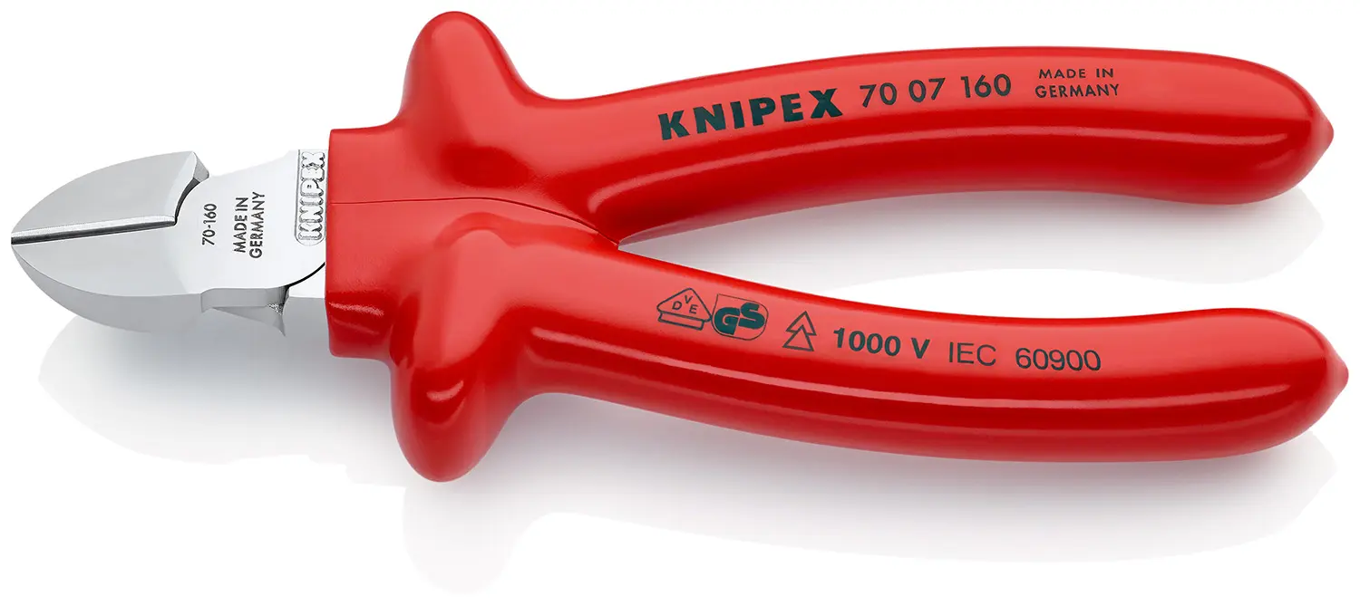 Produktfoto 1 von Knipex Knipex VDE 1000V zugelassen Mit abgeflachter Kante Diagonal Schließer (NO) 160 mm / Backen 10mm, Schneidleistung