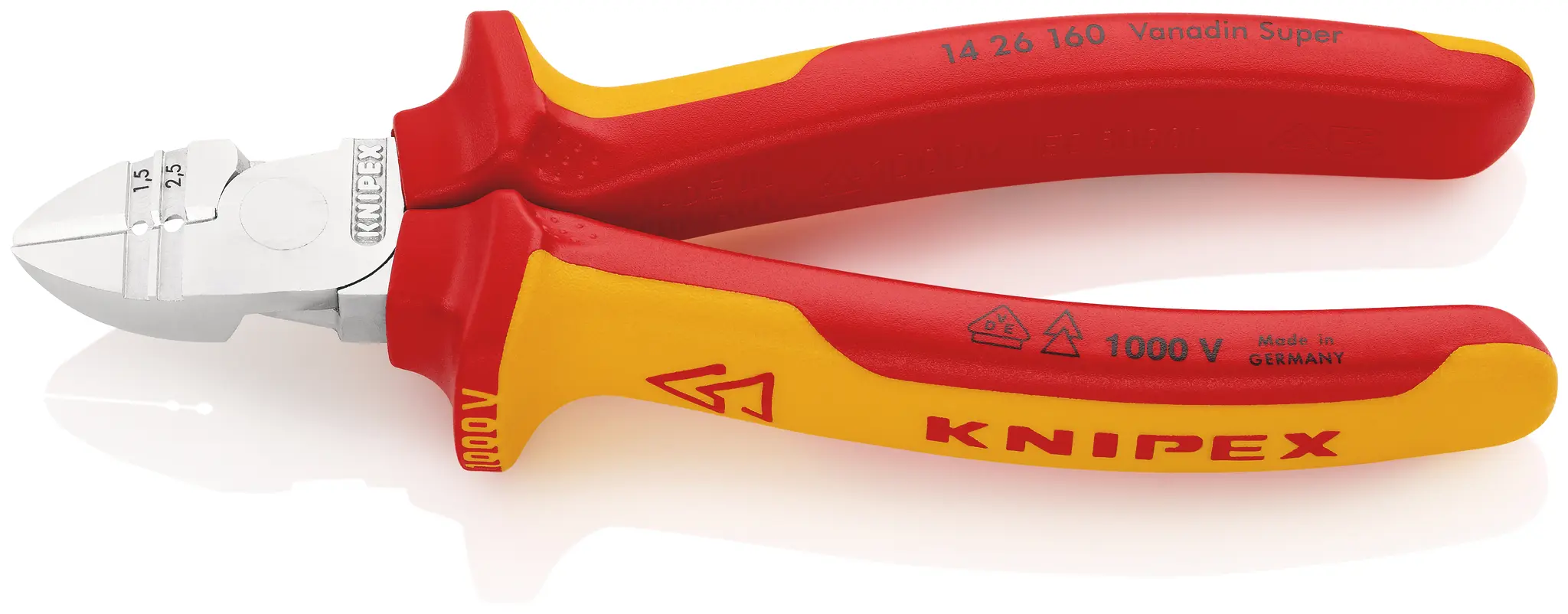 Produktfoto 1 von Knipex 14 26 160 Abisolier-Seitenschneider, Einzelader, Multi-Core 1.5 / 2.5 mm², 160 mm