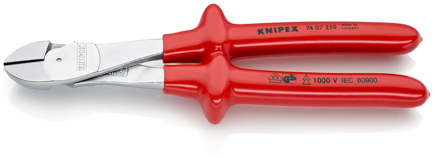 Produktfoto 1 von Knipex Knipex VDE 1000V zugelassen Mit abgeflachter Kante Schneider 250 mm / Backen 10mm, Schneidleistung 4.6 mm