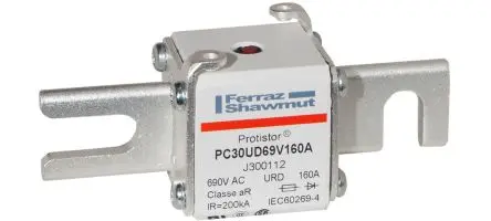 Mersen NH-Sicherung mit Schraublaschen 30, 700V / 160A FF, URD UL, RoHS, CE, EAC, CCC, CSA, Lochabstand 77 mm
