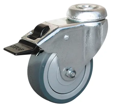 Produktfoto 1 von Guitel Hervieu Gebremst, schwenkbar Lenkrolle, Rad ø 100mm, 70kg, Ges H. 121mm, Rad B. 24mm, Einfachbolzen,