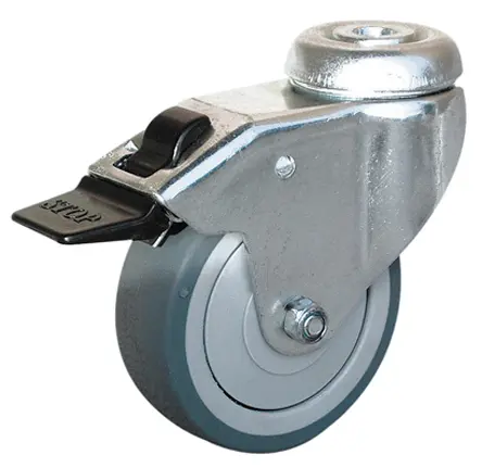 Produktfoto 1 von Guitel Hervieu Gebremst, schwenkbar Lenkrolle, Rad ø 75mm, 60kg, Ges H. 100mm, Rad B. 24mm, Einfachbolzen,